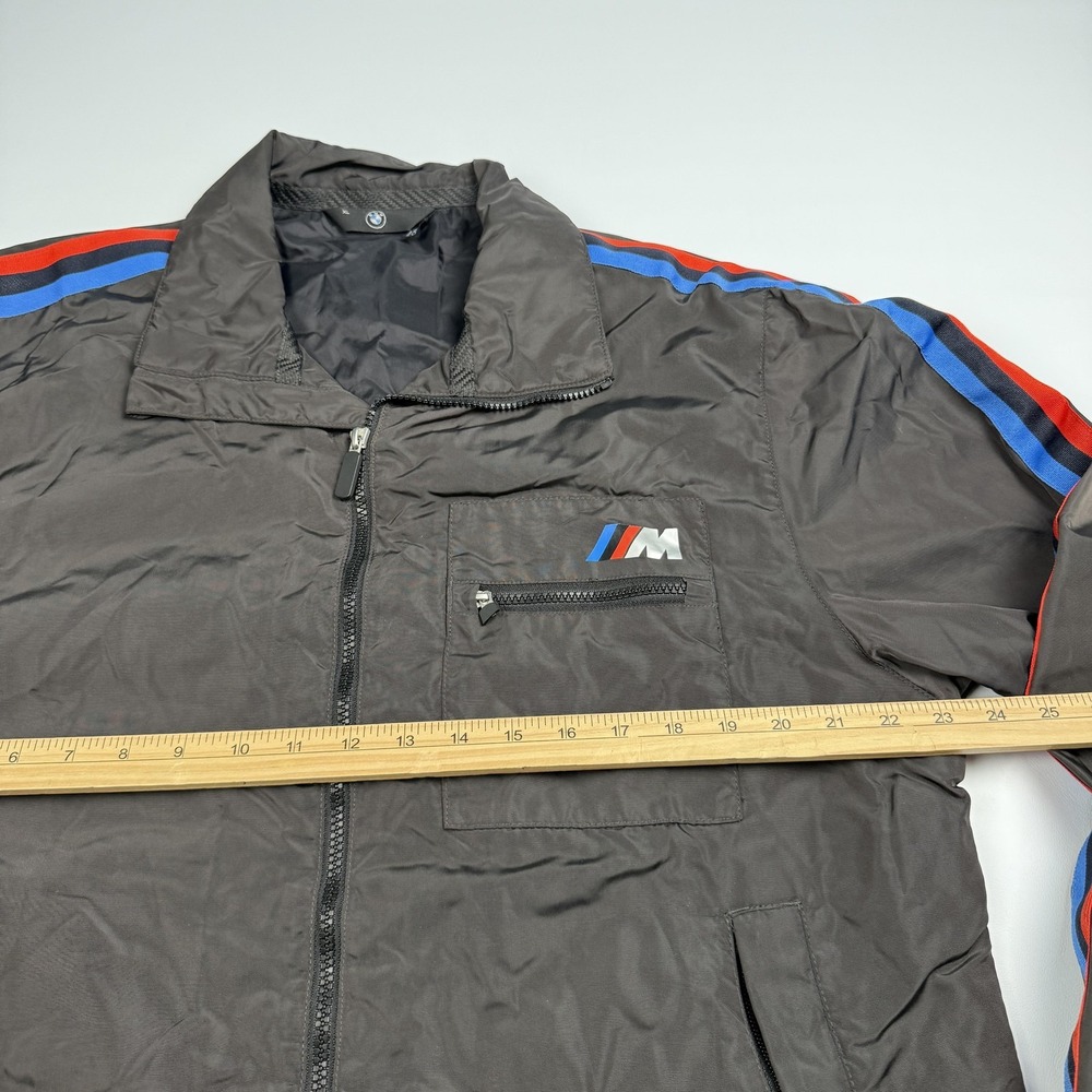 BMW Jacket Mens XL Black Nylon M Stripe Windbreaker Full Zip Racing Motorsport - Picture 4 of 7